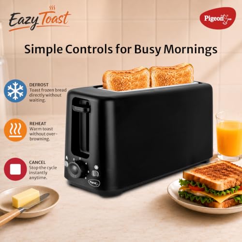 Image of Pigeon Eazy Toast 2 Slice Pop Up Toaster, Wide Slot & Compact, Black