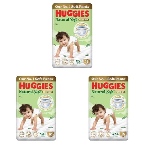 Image of Huggies Natural Soft Premium Baby Diaper Pants, Our No.1 Soft Pants, Double Extra Large (XXL) Size (15-25 Kgs), Pack of 54 diapers | Cloud Softness All over with India's 1st Cloud Touch BeltTM