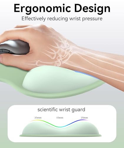 Image of eulps Mouse Pad with Gel Wrist Rest, Ergonomic Comfortable Computer Wrist Support for Laptop, Pain Relief Mousepad with Non-Slip PU Base for Office & Home (Green)