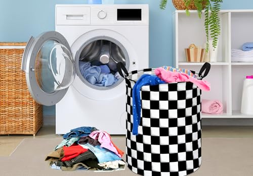 Image of Racing Flag Kids Laundry Gift Basket Storage Hamper, Clothes Storage Organizer Bins, Shelf Basket with Handles for Room Decor