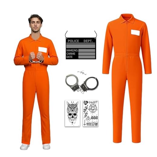 Aniepaa Disfraz Preso Halloween, Disfraz Prisionero Hombre Mujer, Disfrazs Halloween Adulto Terror, Traje Preso Naranja Mono Orange Disfrazs Prisionero Adulto Criminal (Naranja, XL)