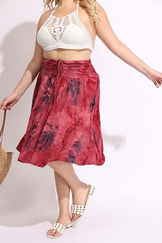 TIYOMI Women Plus Size Skirts Stretchy Waist Hidden Drawstring Zipper Midi Skirt 2 Ways to Wear As A Tube Top Tie Dye Fall Autumn Winter Long Skirts Red XL4