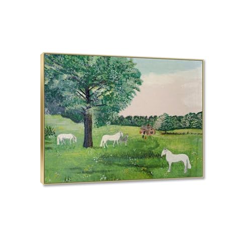 Tableau Trois chevaux blancs imprimé sur toile 40x48cm cadre doré