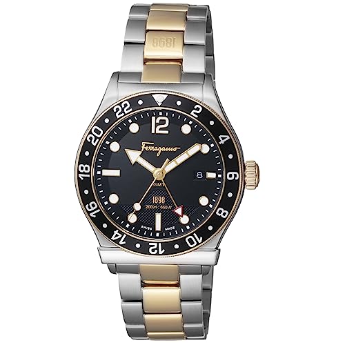 [SALVATORE FERRAGAMO(�T�����@�g�[���t�F���K��)] �r���v FERRAGAMO 1898 �u���b�N ������ �X�e�����X�X�`�[�� �T�t�@�C�A�K���X �N�H�[�c Quartz 20�C���h�� 44MM �X�C�X Watch SFDU00519 ��