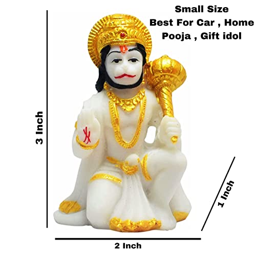 Image of KRISHNAGALLERY1 Polyresin Hanuman Ji Murti Hanuman Bala ji Bajrangbali Murti Statue Idol for Car Dashboard Home Pooja Gift Idol Small Size 3 Inch