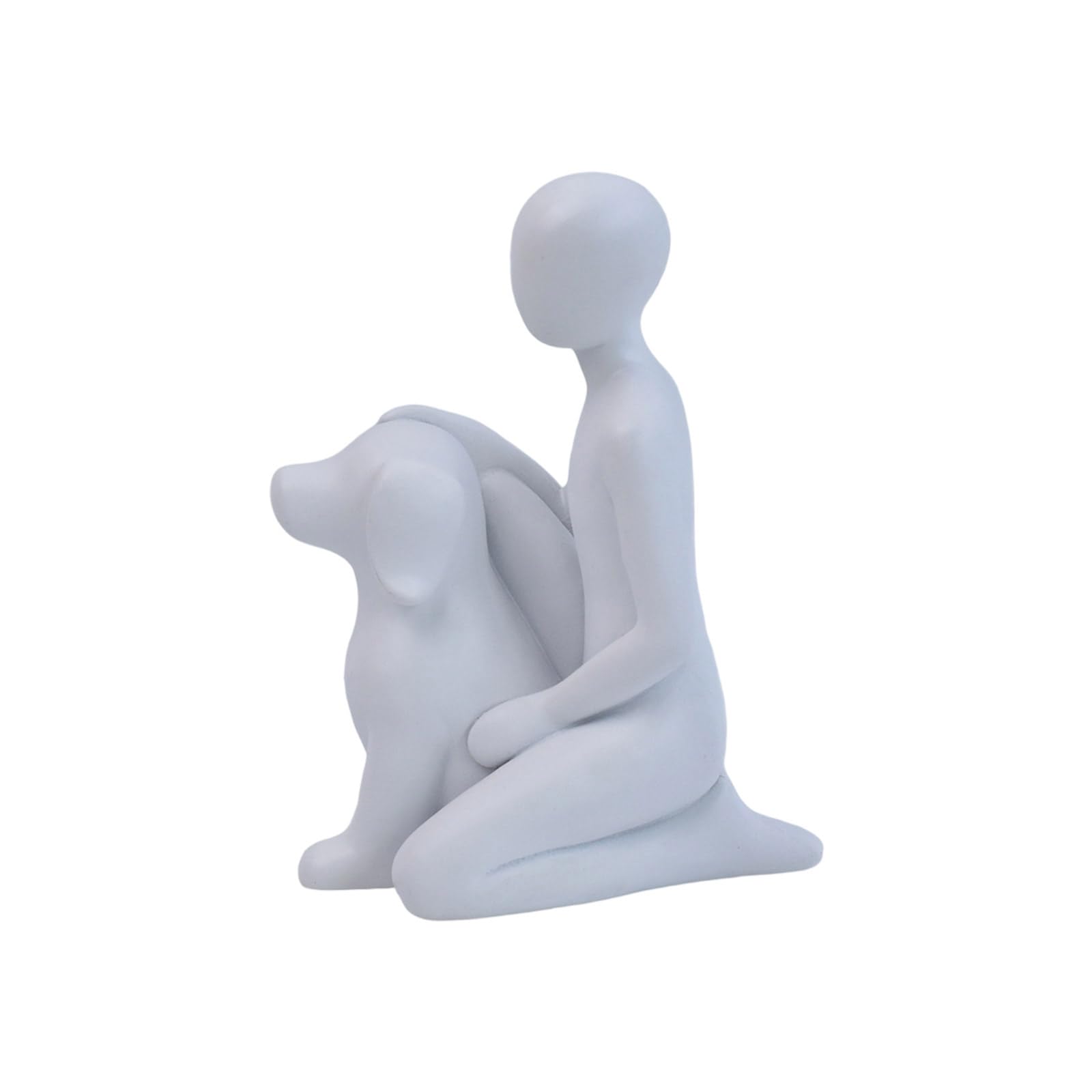 Coolhood White Unique Sculpture Showcasing Emotional Connection Of And Dog Resin Figurine Ornament For Living Room Accent Artistic Resin Art