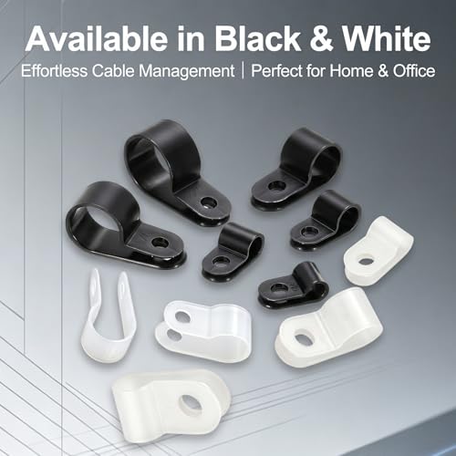 Image of BAOMAIN 1 /8-Inch R-Type Cable Clamps, 1000-Pack Wire Nylon Wire Management Clips, UC-0 Screw-On Cord Fasteners for Home, Office, and Industrial Use