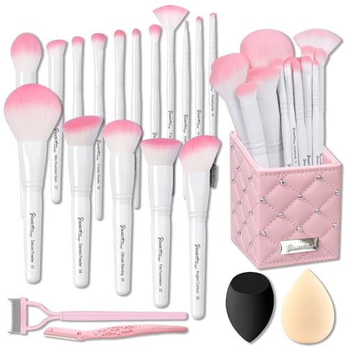 Bueart Design 16Pcs ULTRA SOFT White labeled DENSE HAIR Makeup Brushes set Contains Eyeshadow large powder Flat Foundation Ultim