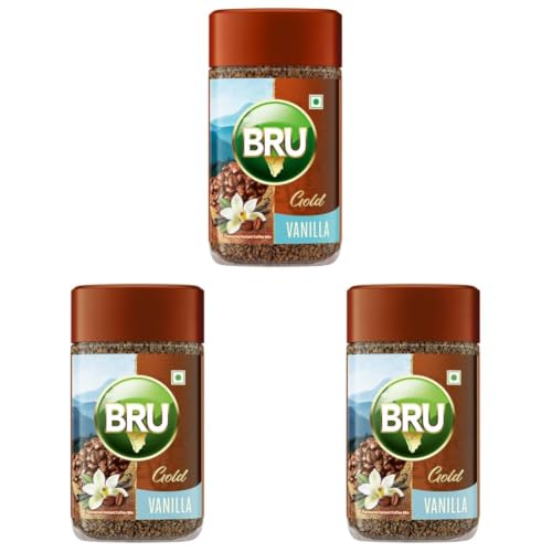 Image of Bru Gold Vanilla Granule Bottle 55 Gram|Flavoured Instant Coffee|Flavourful Twist To Your Everyday Coffee|Made With Freeze-Dried Coffee|Makes 40 Cups (Pack of 3)
