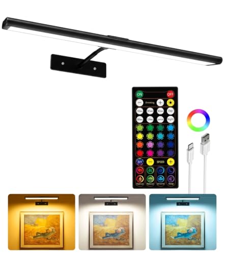 Image of EZVALO Picture Light for Wall, 4800mAh Rechargeable Wireless Black Lights for Painting, 16In Dimmable Magnetic LED RGB Art Display Light, Colors Temperatures, for Gallery, Living Room, Hallway