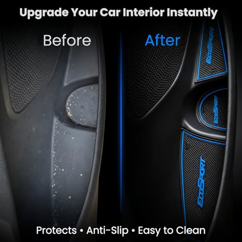 Image of Car Drome | Door Cup Mat Set for Ford EcoSport 2018 to 2021 Models Only | Premium Non Slip Rubber Inserts | Custom Fit 13 Pieces | Blue Trim Interior Car Accessories | Dustproof Waterproof