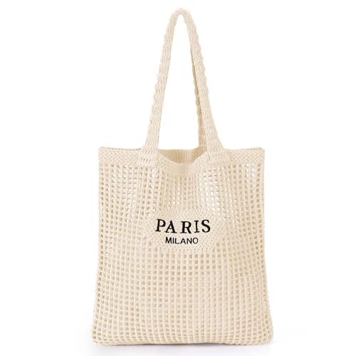 Ayieyill Crochet Tote Bag For Women, Crochet Mesh Beach Tote Bag Summer Vacation Aesthetic Boho Knit Bag for Women