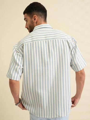 Image of Locomotive Men's Oversized Shirts | Striped | Half Sleeves | Spread Collar | Casual Shirts | Stylish Shirt