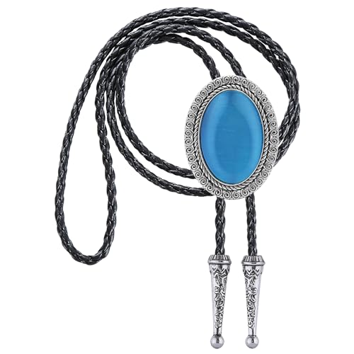 Image of Jeilwiy Bolo Tie for Men Real Stone Westwern Cowboy Ties Silver Bolos Women Leather Necktie Gift for Birthday Christmas