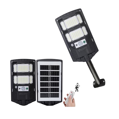 Image of LITVERSE 50W Solar Street Light, IP67 Waterproof with Remote & Motion Sensor. Dusk to Dawn 6500K Cool White LED Flood lamp, Durable ABS Alloy Body for Home, Garden, Yard, gate & Parking.