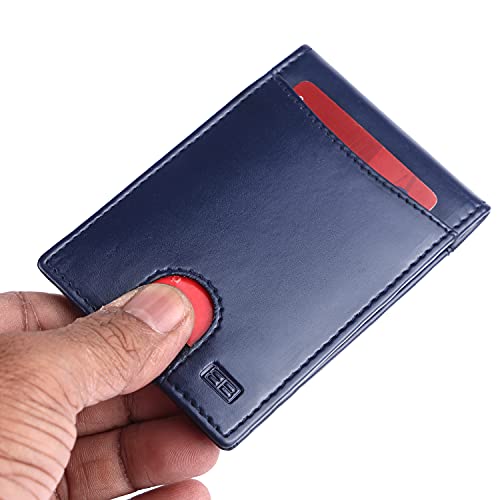 Image of Brooklyn Bridge Money Clip Wallets for Men Vegan Leather Smooth Blue - Slim RFID Protected Card Holder, Stylish Front Pocket Wallet with Cash Clip, Lightweight Gift for Him
