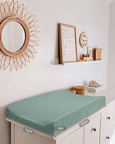 Muslin Changing Pad Cover For Baby Girls Boys, Cotton Natural Comfort Diaper Change Table Pad Covers, Ultra Soft Breathable Boho Changing Pad Sheets, 2Pack (Roman Green&Botanical Leaf) #TOP3