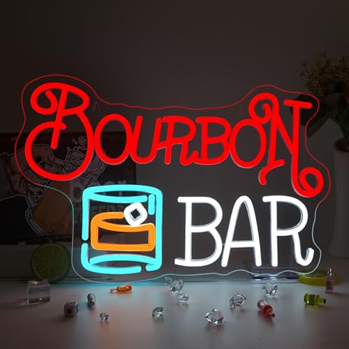 Image of Bourbon Bar Neon Signs for Wall Decor Dimmable LED Neon Light USB Powered Light up Signs for Home Underground Bar Theme Party Beer Bistro Whiskey Tasting Room Decor Gift for Dad