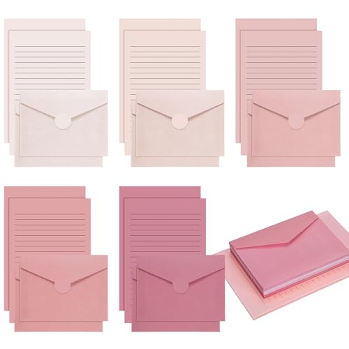 100 Pcs Stationery Lined Stationery Paper and Envelopes Set Includes 50 Letter Writing Paper and 50 Envelope for Office, 5.5 x 8.25 Inch(Dusty Rose)