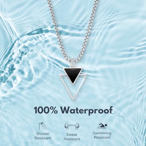 Galis Mens Necklace - Premium Stainless Steel Necklace For Men, Non Tarnish Triangle Necklace With Black Enamel Pendant thumb #2