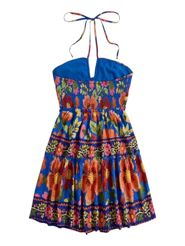 Image of Floerns Women's Floral Sleeveless Halter Dress Milkmaid Flare Hem Boho Mini Dress