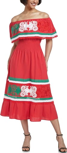 Image of YZXDORWJ Women Embroidered Mexican Peasant Casual Sexy Lace Off-Shoulder Long Dress