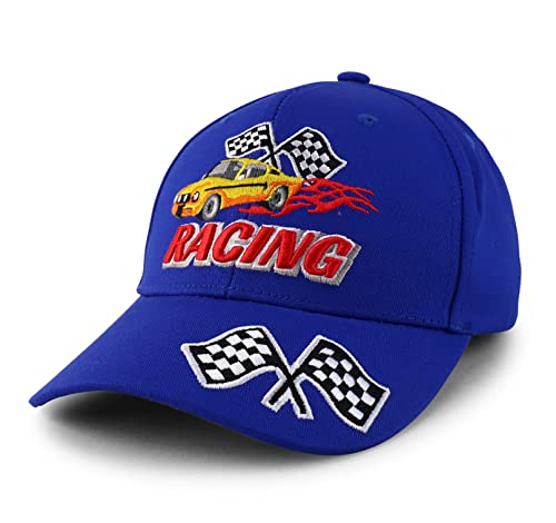 Trendy Apparel Shop Racing 3D Embroidered Flame Car Race Flag Baseball Cap - Royal