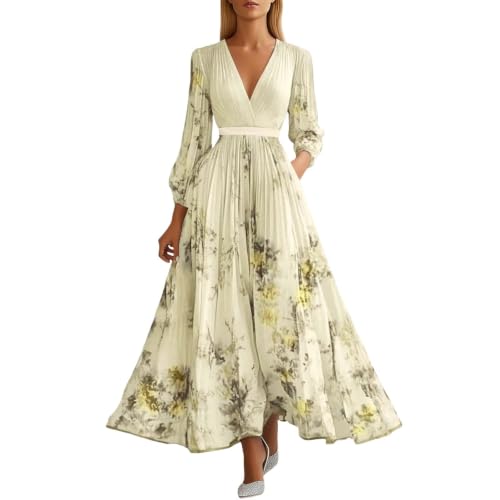 Robe de soirée chic longue col V fleurie pour mariages et cocktails d'été