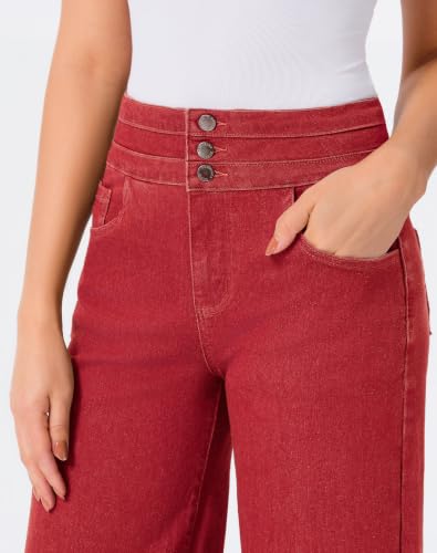 Image of roswear Women's Wide Leg Jeans Casual High Waisted Stretch Baggy Loose Denim Pants