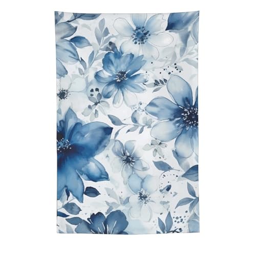 Tapisserie murale fleurs déco esthétique chambre poster vertical bleu