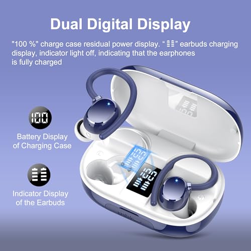 Image of hadbleng Ear Buds Wireless Earbuds Bluetooth Headphones with 128H Playtime LED Digital Display Charging Case, Over-Ear Hook with Mic, Stereo Sound, IPX7 Waterproof Earphones for Workout /Running