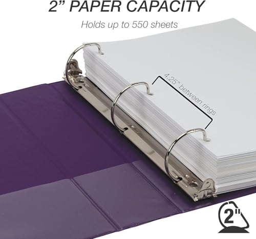Image of Samsill Durable 2 Inch Binder, D Ring Binder, Customizable Clear View Cover, Purple, 12-Pack, Holds 475 Pages