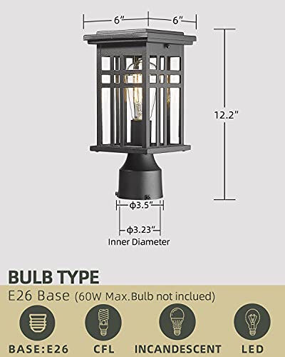 Hwh Investment Industrial Outdoor Post Lantern, Exterior Pillar Light, Waterproof Pole Lantern With Clear Glass Shade, Matte Black Finish, 5Hd36P Bk #TOP2