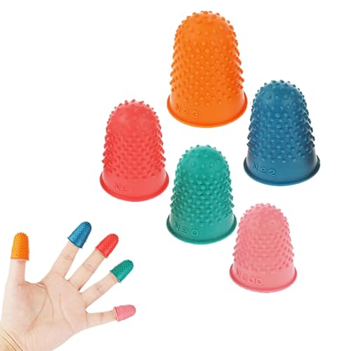 5 Pieces Rubber Thimbles for Finger Tips Protection,5 Sizes and Colors Reusable Finger Protectors,Rubber Finger Thimbles for Money Counting Writing Sorting Task