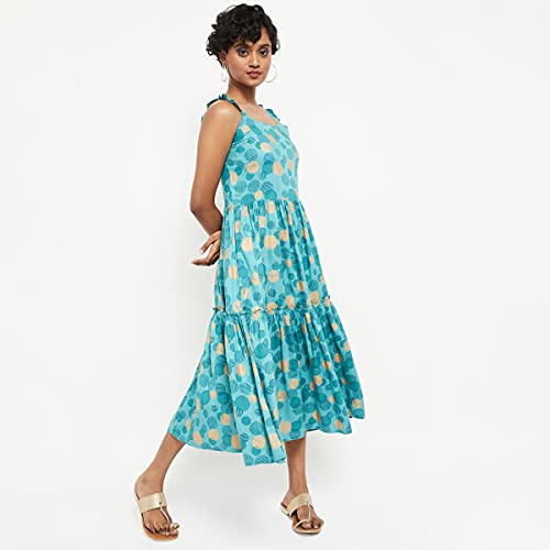 Image of Max Women's Rayon Printed Sleeveless A-Line Dress Ankle Length Ethnic
