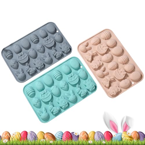 Lpoppcx Moldes De Silicona Para Pascua - 3 Piezas Antiadherentes Conejito Animado DIY | Molde De Silicona Para Dulces Y Pasteles De Pascua | Para Manualidades En Arcilla Fondant Azúcar Y Magdalenas