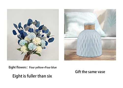 Homehigh Artificial Flowers, Flowers For Decoration, Blue Hydrangea Silk Fake Flower With Ceramic Vase For Wedding Party Home Decor Ornaments #TOP4