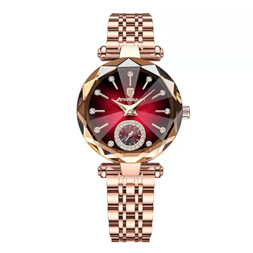 BIEWO Montre pour femme avec cadran diamant et bracelet en cuir élégant - Montre à quartz tendance - Affichage analogique - Cadeau délicat - Étanche -...