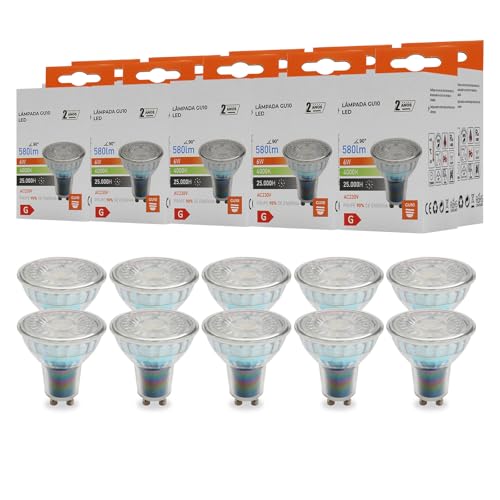 Maxled, Light is Led! Pack de 10 Lámparas LED GU10 Regulable, 6W Luz Neutra 4000K, Sustituye 50W Halógena, Ángulo 38°, Spot, 230V CA, 580lm