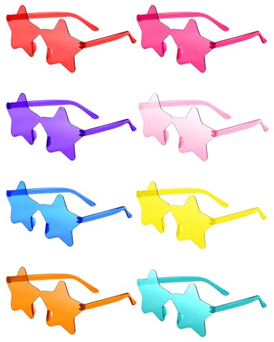 PLULON 8 Pairs Star Sunglasses for Women Girls Color Rimless Star Shaped Sunglasses Bulk for Adults Beach Birthday Swim Pool Bachelorette Party Favors