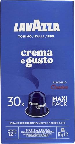 Lavazza, Crema e Gusto Classico, 30 Cápsulas de Café Compatibles con Máquinas Nespresso Original, con Notas de Chocolate, Madera y Especias, Arábica y Robusta, Intensidad 12/13, Tueste Medio