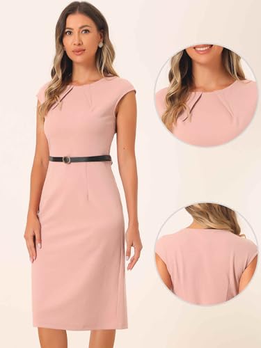 Image of Allegra K Business Dress for Women's Work Elegant 2026 Cap Sleeve Belted Office Sheath Dresses