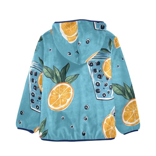 Colorful Bubble Tea and Oranges Girls Fleece Jacket Girls Fall Jacket Girls Zip Up Hoodie Girls Sherpa Jacket 2-10T2