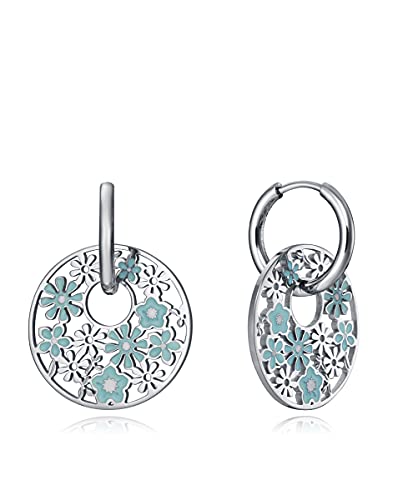 Pendientes Viceroy Kiss en acero con disco colgando calado de flores con esmalte azul