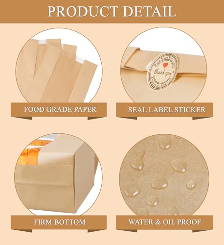 Papier-Brotbeutel für hausgemachtes Brot, Sauerteig-Brot-Kraftpapiertüten, braune Bäckereibeutel mit Fenster für Zuhause, Backen, Verpackung, Aufbewahrung (50)