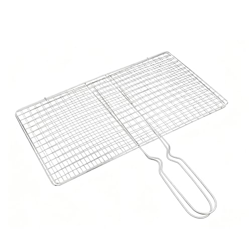 Fish Grill Basket - Stainless Steel Shrimp Grilling Rack | BBQ Basket with Locking Handle, Outdoor Cooking Tool for Camping, Fishing, Kitchen, Grilling Steak, Chicken, Vegetables, Barbecue Accessories