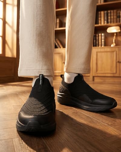 Image of Bacca Bucci EaseOn Walking Shoes for Men | Slip-On Sneakers with Stretch Knit Upper | Ortholite Comfort Insole | Lightweight EVA Sole | Daily Walking, Travel & Casual Wear