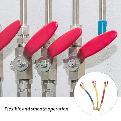 Válvulas de bola para manguera de carga de refrigeración Luxshiny, 3 piezas, resistentes a alta presión, herramientas para mantenimiento HVAC, rojas, amarillas y azules, para reparación y recarga eficiente de aire acondicionado miniatura 6
