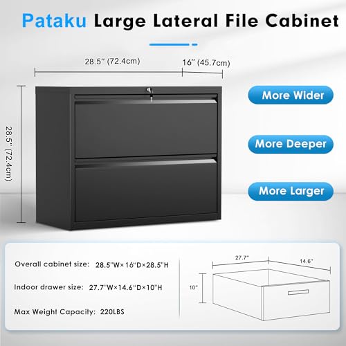 image for Pataku Lateral File Cabinet, 2 Drawer File Cabinet with Lock, Black Fi