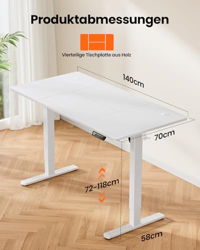 ErGear Elektrisch Höhenverstellbarer Schreibtisch 140x70 cm, Schreibtisch Höhenverstellbar mit 4 Memory-Funktion, Gaming Tisch mit Vierteilige Tischplatte